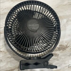 Black OPOLAR Clip-On Fan USB charged cordless. 10 inches high